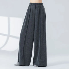 Elastic Waist Plain Dance Wide Leg Pants
