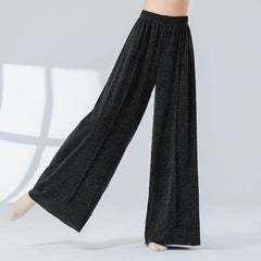 Elastic Waist Plain Dance Wide Leg Pants