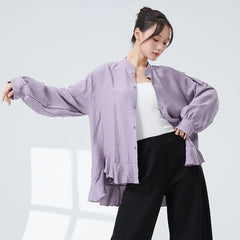 Long-Sleeve Lace Plain Dance Button Blouse