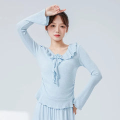 Long-Sleeve Crew Neck Plain Dance Top