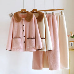 Couple Matching Pajama Set: Collared Fleece Jacket + Pants