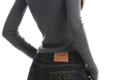 Low Rise Asymmetrical Washed Studded Wide Leg Jeans