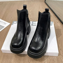 Faux Leather Platform Chunky Heel Short Boots
