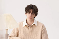 Drop Shoulder Mock Two Piece Polo Sweater