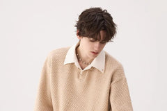 Drop Shoulder Mock Two Piece Polo Sweater