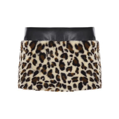 Low Rise Leopard Patterned Panel Fluffy Mini Pencil Skirt