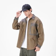 Long-Sleeve Collared Washed Denim Button Up Shirt