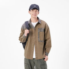 Long-Sleeve Collared Washed Denim Button Up Shirt