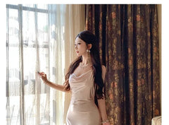 Sleeveless Asymmetrical Plain Maxi Sheath Dress