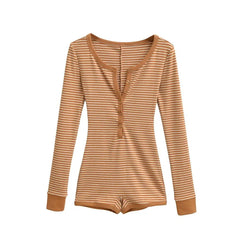 Long-Sleeve Henley Striped Romper