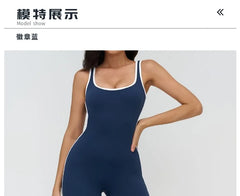 Sleeveless Scoop Neck Contrast Trim Open Back Sports Jumpsuit