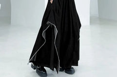 Elastic Waist Washed Frayed Slit Denim Culottes