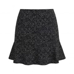 Short Sleeve V-Neck Lace-Trim Dotted Slim-Fit Top / High Waist Mini Skirt