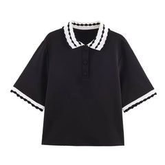 Short Sleeve Collared Contrast-Trim Slim-Fit Polo Top