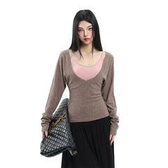 Plain Camisole Top / Long-Sleeve V-Neck Plain Knit Top