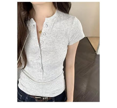 Short-Sleeve Henley Neck Plain T-Shirt