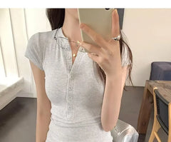 Short-Sleeve Henley Neck Plain T-Shirt