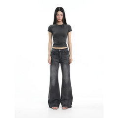 Short-Sleeve Crew Neck Plain Slim Fit Crop T-Shirt