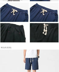Plain Drawstring-Waist Linen Shorts