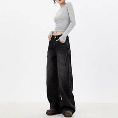 Mid Waist Washed Wide Leg Baggy Jeans