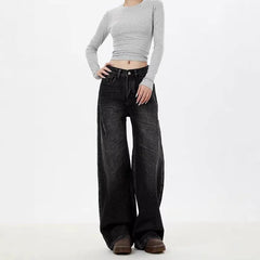 Mid Waist Washed Wide Leg Baggy Jeans