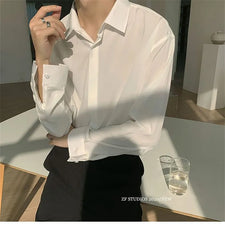 Plain Long-Sleeve Loose Shirt