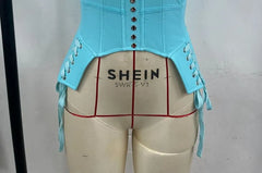 Halter Neck Deep Plunge Plain Grommet Open Back Crop Corset Top
