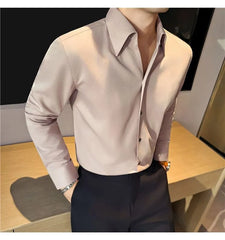 Long-Sleeve Collared Plain Button Up Shirt