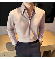 Long-Sleeve Collared Plain Button Up Shirt