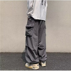 Unisex Drawstring-Waist Cargo Parachute Pants