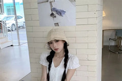 Short-Sleeve Tie Neck Plain Crop Top / Drawstring Waist Baggy Pants