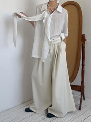 Short-Sleeve Ruffle Asymmetrical Plain Shirt