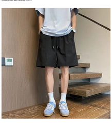 Drawstring Waist Plain Wide Leg Shorts