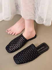 Square-Toe Perfoarted Mules