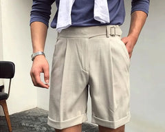 High Waist Plain Roll Up Hem Shorts