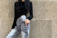 High Waist Washed Flared Jeans