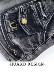 Mid Rise Washed Denim Hot Pants