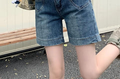 Mid Rise Washed Denim Shorts