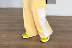 Drawstring Color Block Pocket Straight Cut Pants