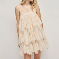 Spaghetti Strap Lace Mini Tiered Dress