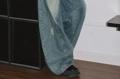 High Waist Washed Distressed Barrel Leg Baggy Jeans