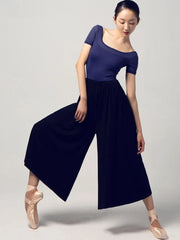 High Waist Plain Cropped Wide Leg Dance Pants