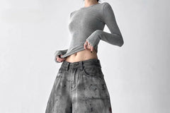 Mid Rise Washed Barrel Leg Baggy Jeans