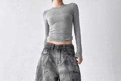 Mid Rise Washed Barrel Leg Baggy Jeans