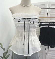 Strapless Lace Trim Flowy Tube Top