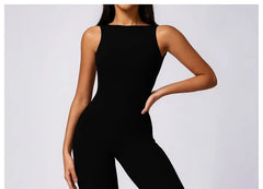Sleeveless Plain Backless Flared Jumpsuit