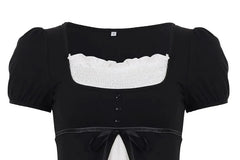 Short Sleeve Square-Neck Color-Block Ruffled-Trim A-Line Top