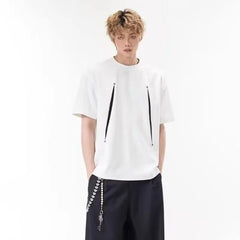 Elbow-Sleeve Crew Neck Two Tone Studded T-Shirt