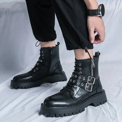 Buckled Faux Leather Short Boots