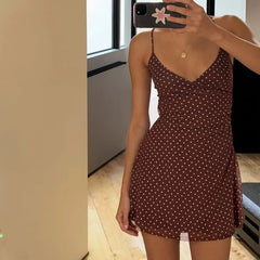 Spaghetti Strap V-Neck Polka Dot Mini A-Line Dress